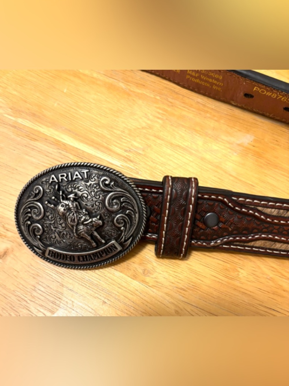 Ariat 22 Rodeo Brown Studded Kids' Genuine Leather Belt with Calf Hair-On Detail - Picture 3 of 8